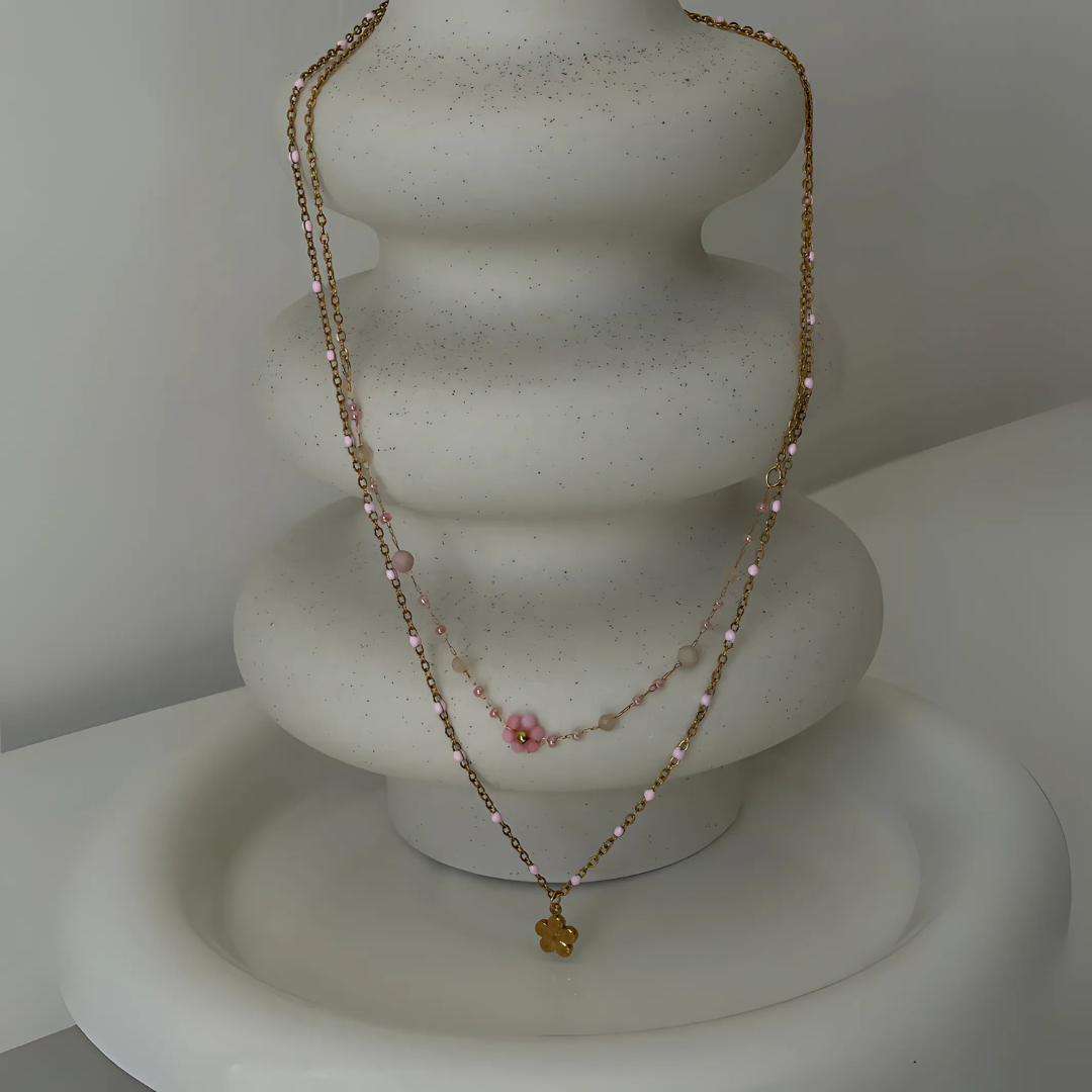 CHLOÉ – COLLIER DOUBLE RANG OR & PERLES
