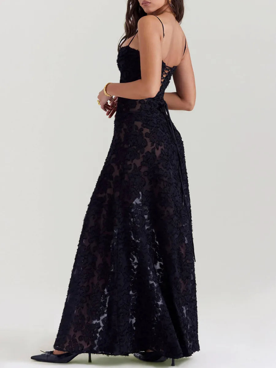 AMBRE – ROBE LONGUE EN DENTELLE FLEURIE
