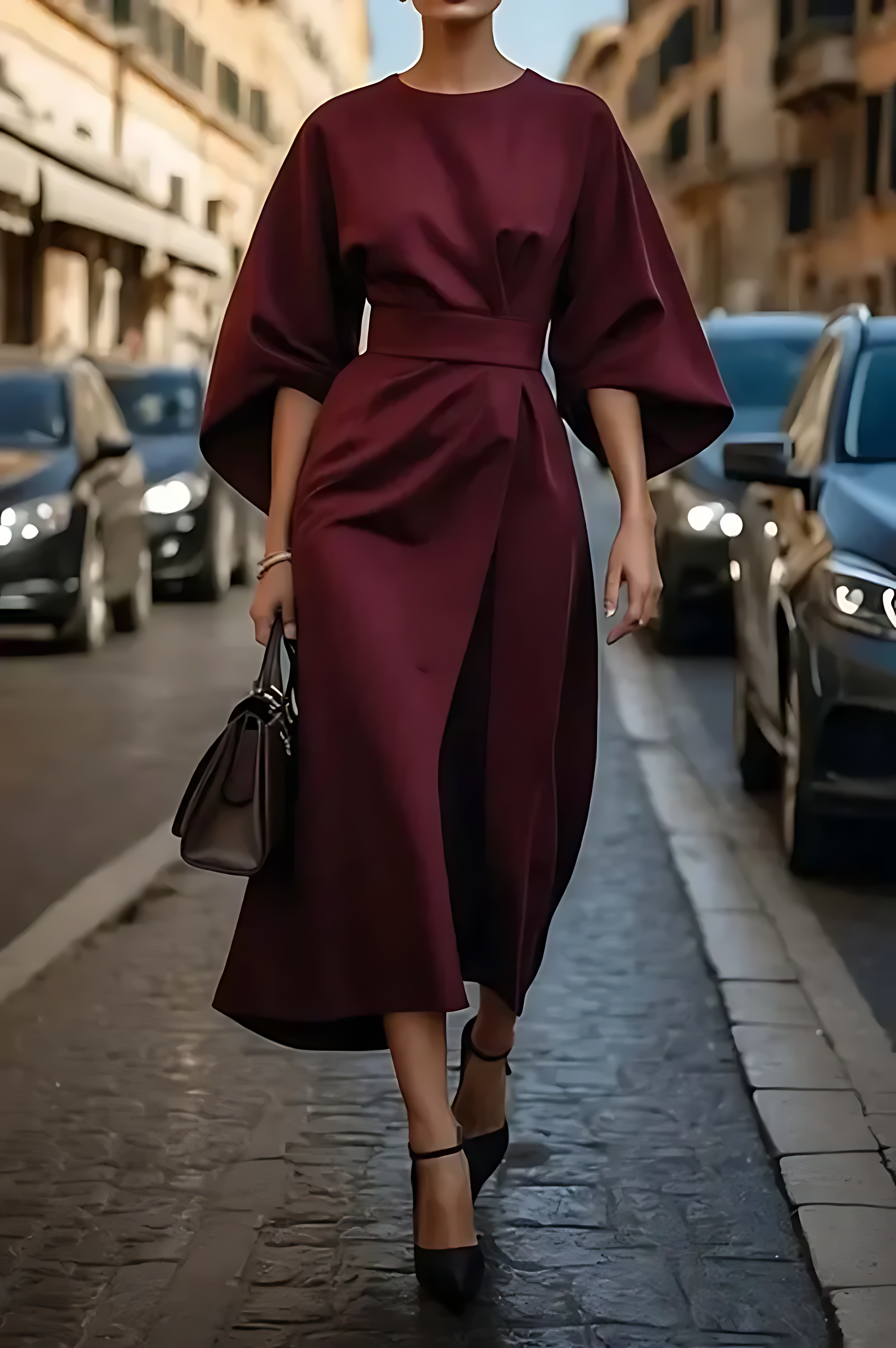 VALENTINA – ROBE AMPLE À MANCHES LANTERNES