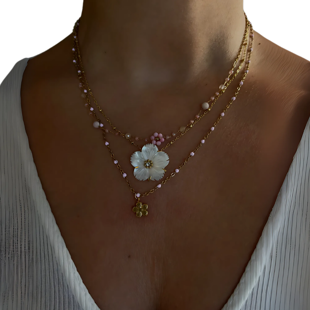 CHLOÉ – COLLIER DOUBLE RANG OR & PERLES