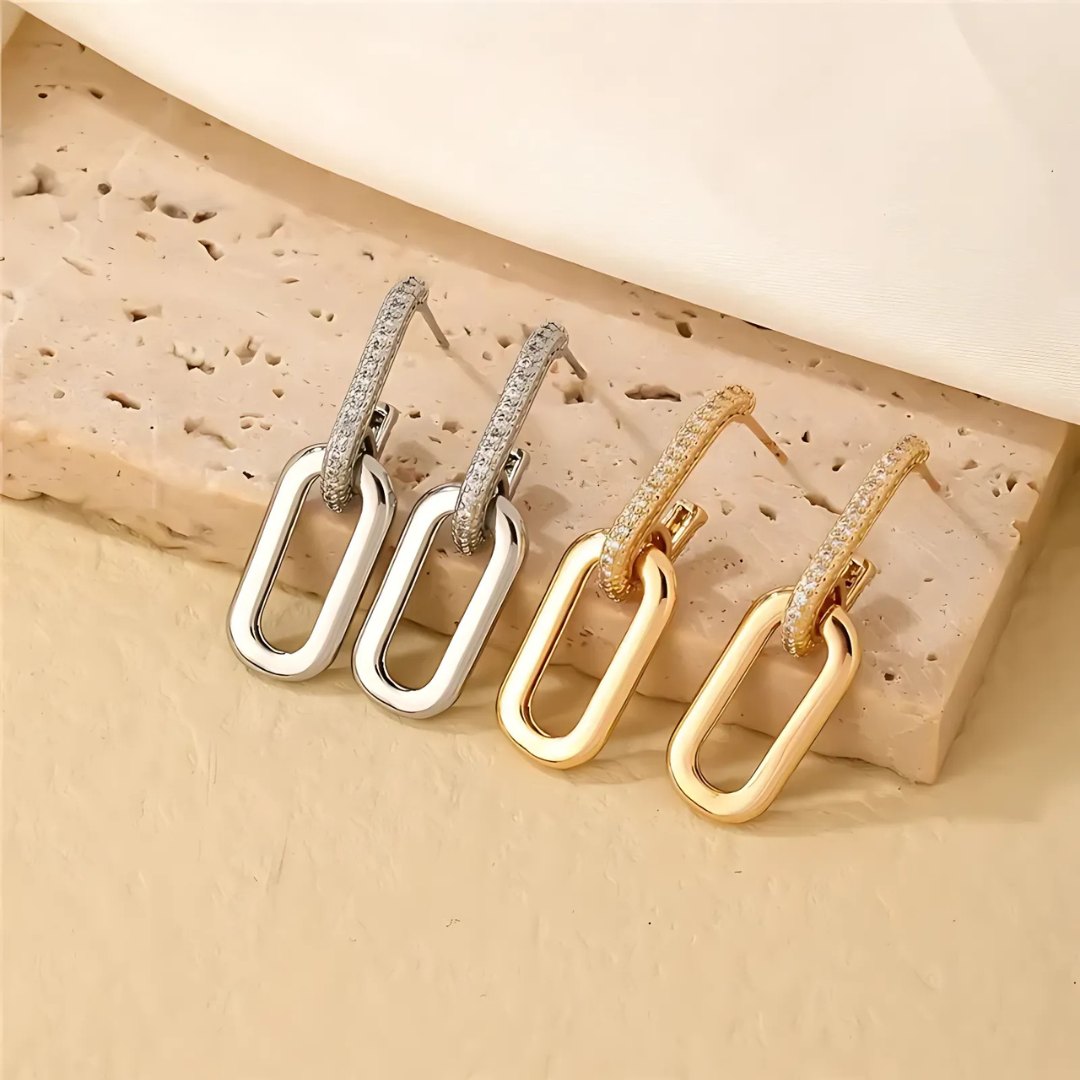 LÉNA – BOUCLES D’OREILLES PENDANTES DOUBLE ANNEAU