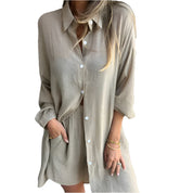 Deux pièces chemise et short décontractés en coton et lin pour femme