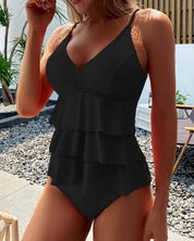 YASMINE – TANKINI À VOLANTS DE COULEUR UNIE