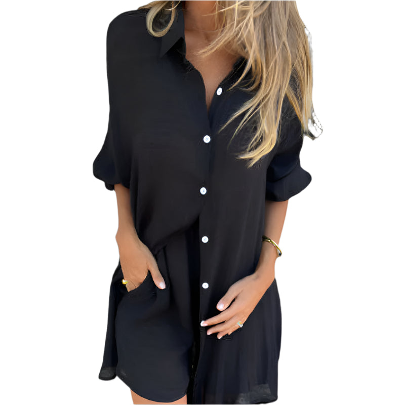Deux pièces chemise et short décontractés en coton et lin pour femme