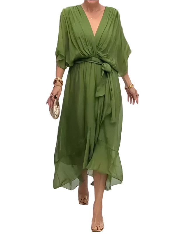 Robe en mousseline de soie à col en V