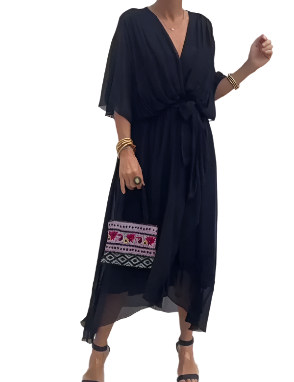 Robe en mousseline de soie à col en V