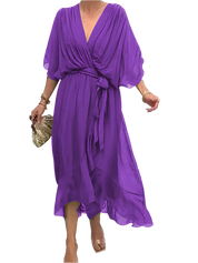Robe en mousseline de soie à col en V