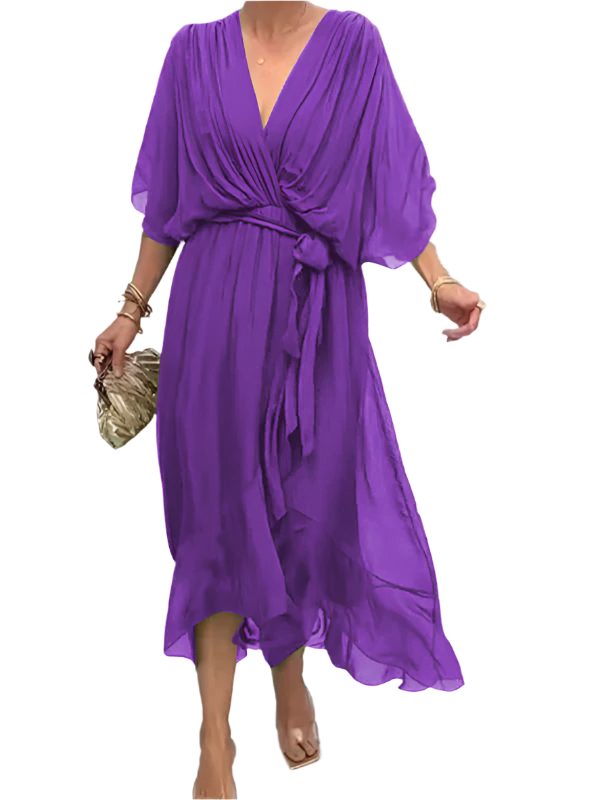 Robe en mousseline de soie à col en V