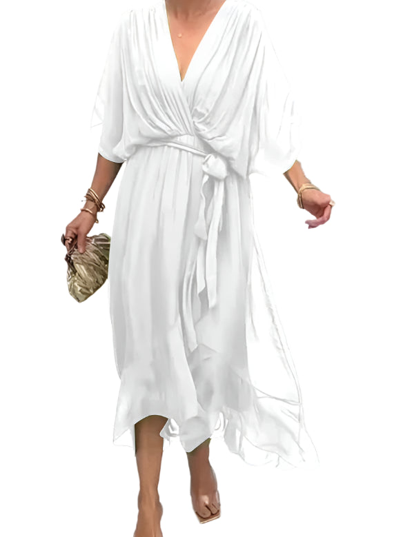 Robe en mousseline de soie à col en V