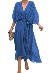 Robe en mousseline de soie à col en V
