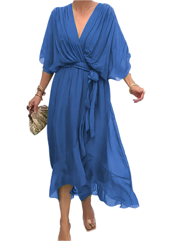 Robe en mousseline de soie à col en V
