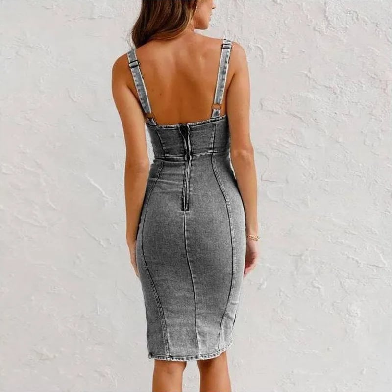 ANGÉLIQUE – ROBE COURTE EN JEAN RÉTRO