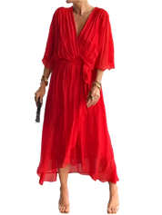 Robe en mousseline de soie à col en V