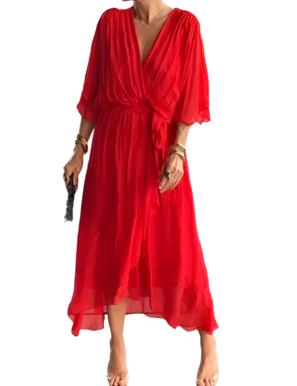 Robe en mousseline de soie à col en V