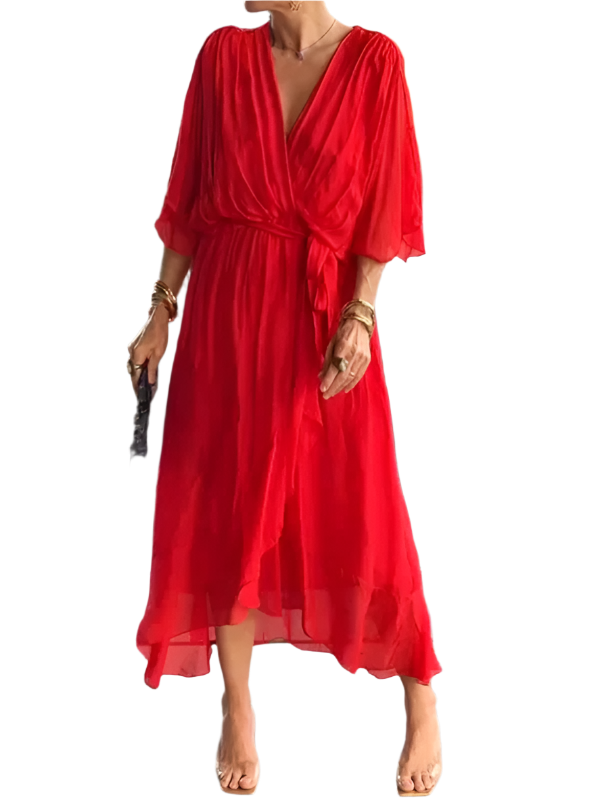 Robe en mousseline de soie à col en V