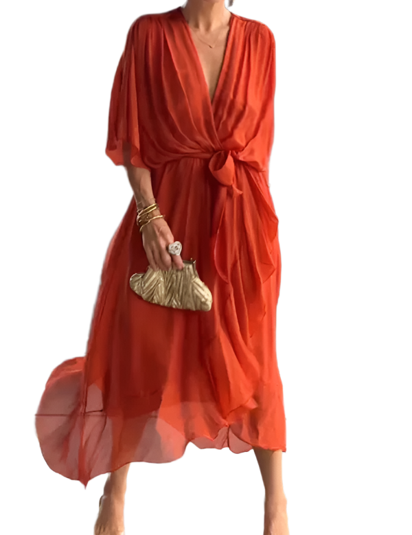 Robe en mousseline de soie à col en V