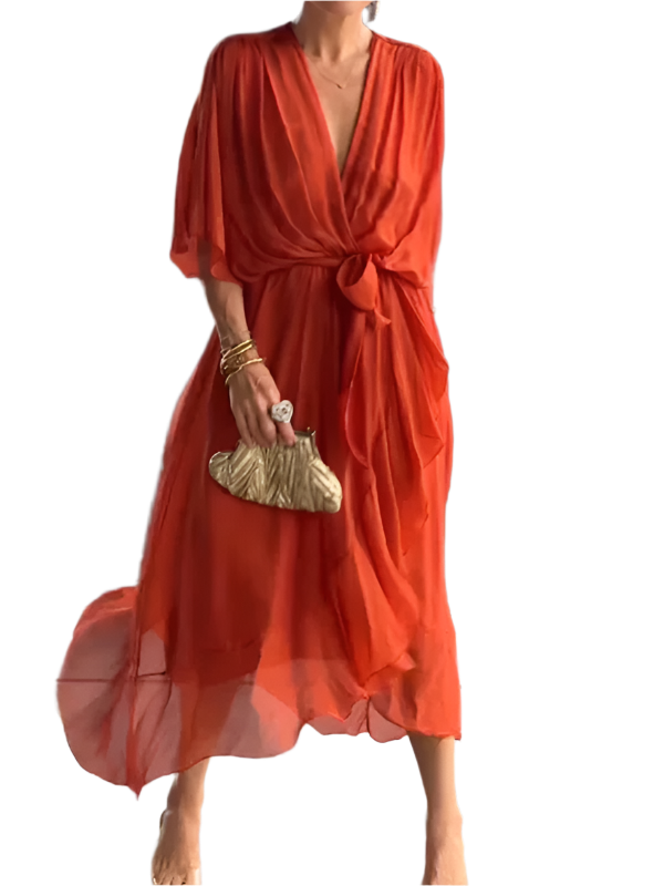 Robe en mousseline de soie à col en V