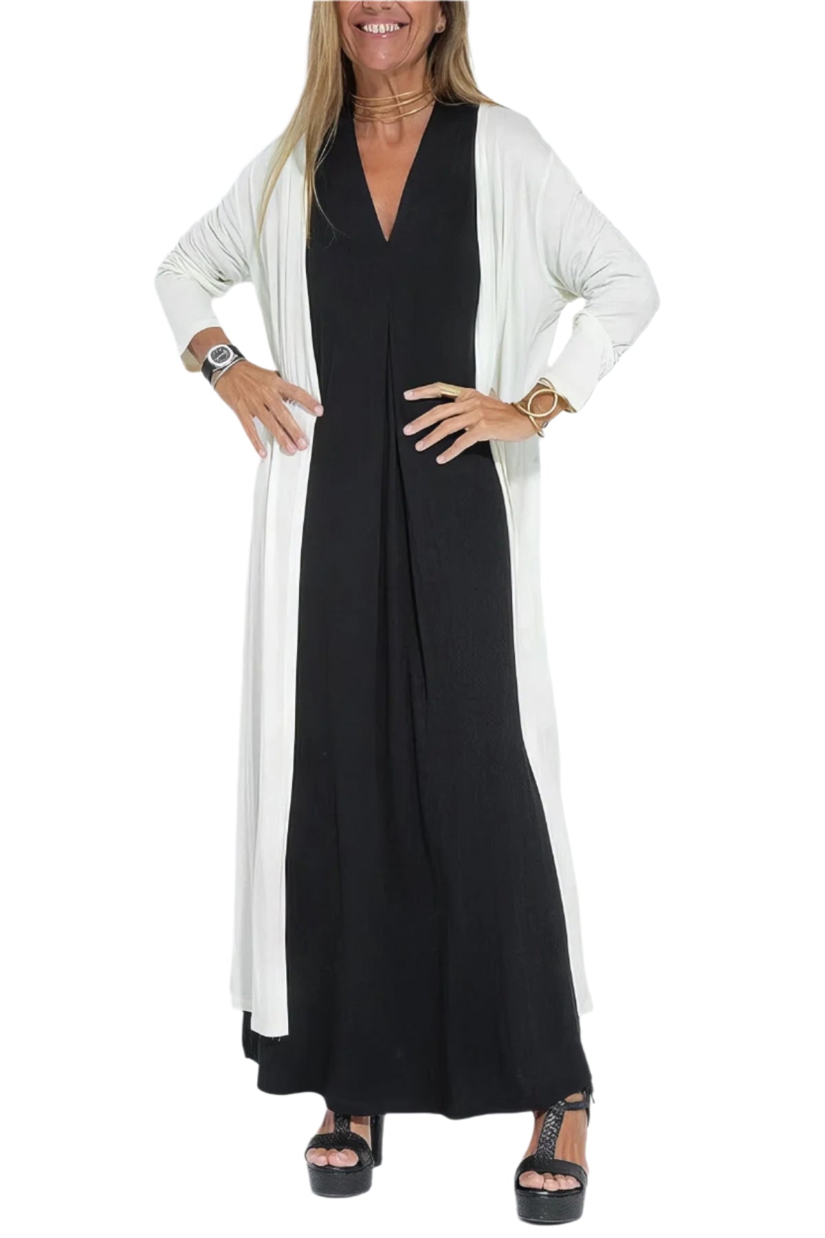 Robe longue élégante + cardigan assorti