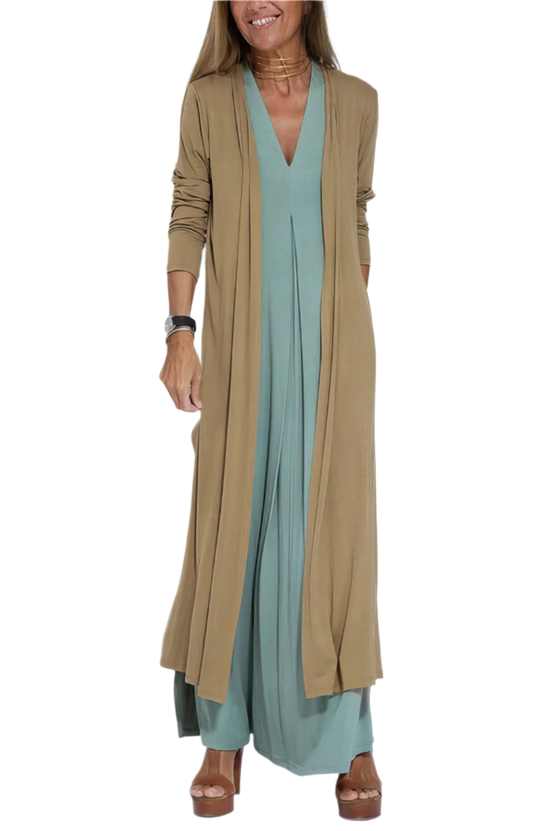 Robe longue élégante + cardigan assorti